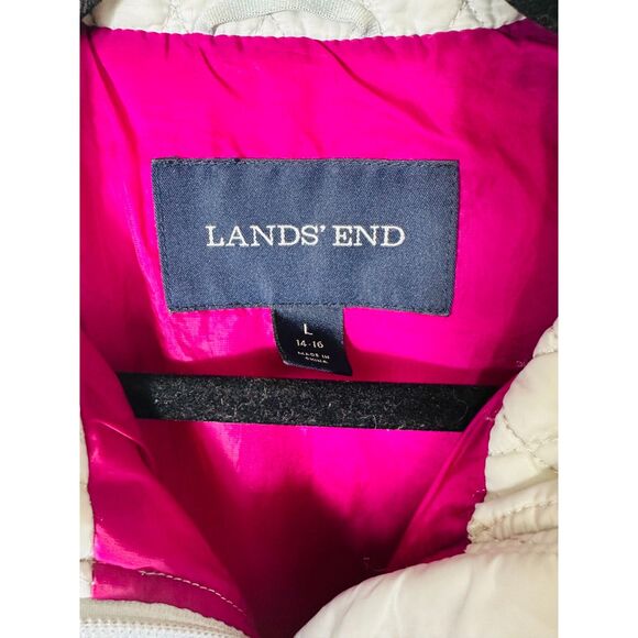 Lands' End Women's Primaloft Lightweight Puffer Jacket Gray/Fuchsia Size 14/16 - Picture 2 of 8